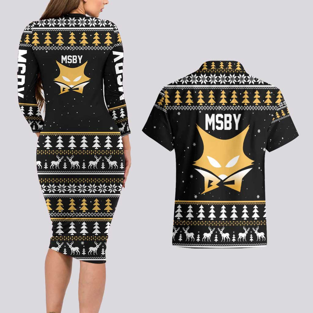 MSBY - MSBY Black Jackal Couples Matching Long Sleeve Bodycon Dress and Hawaiian Shirt Anime Mix Christmas Style