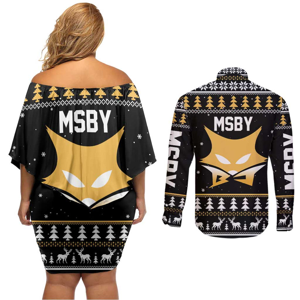 MSBY - MSBY Black Jackal Couples Matching Off Shoulder Short Dress and Long Sleeve Button Shirt Anime Mix Christmas Style