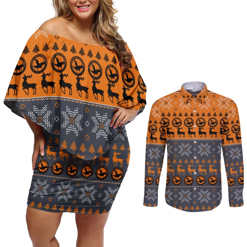 Karasuno - Haikyuu Couples Matching Off Shoulder Short Dress and Long Sleeve Button Shirt Anime Mix Christmas Style