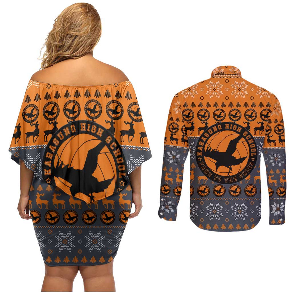 Karasuno - Haikyuu Couples Matching Off Shoulder Short Dress and Long Sleeve Button Shirt Anime Mix Christmas Style