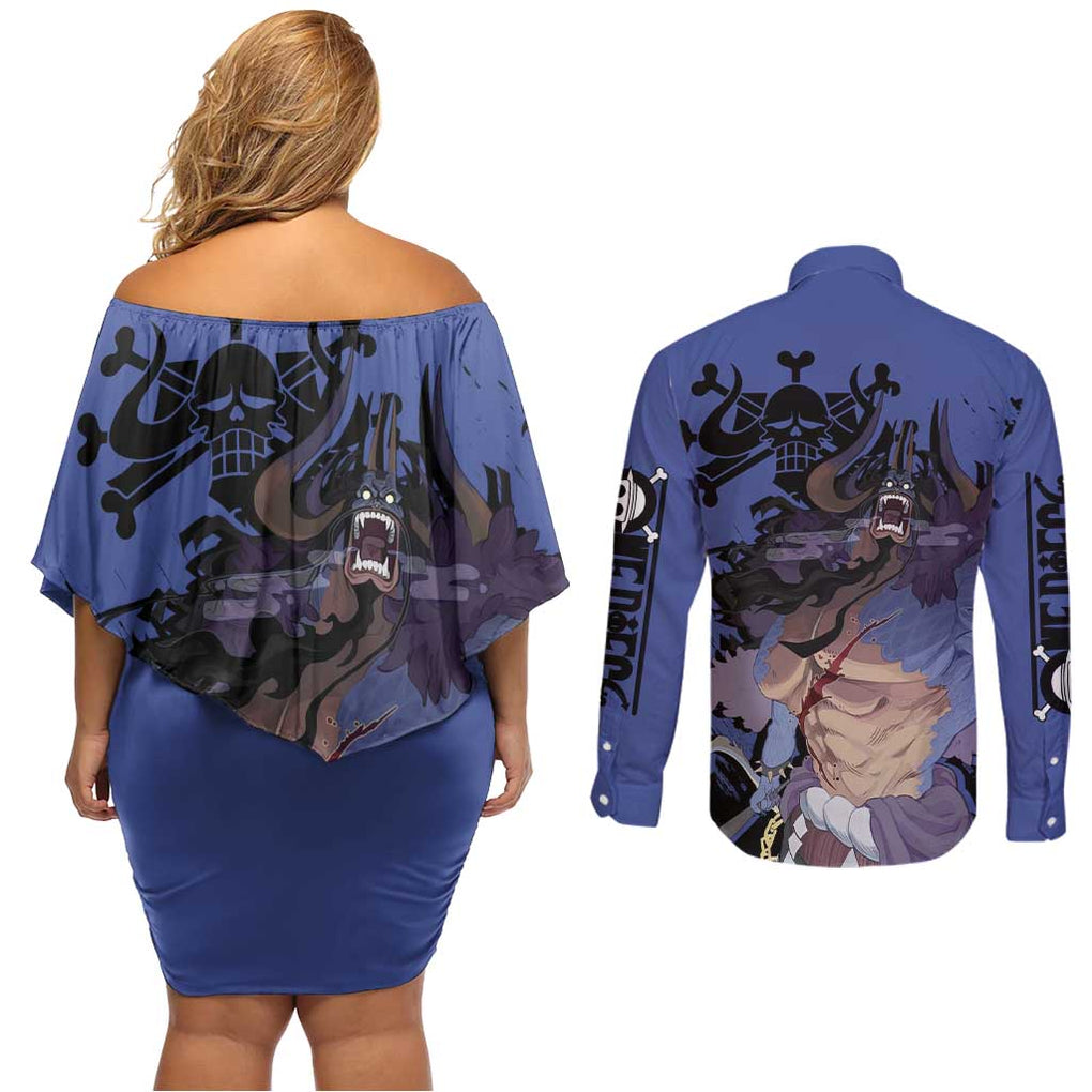 Kaido - One Piece Couples Matching Off Shoulder Short Dress and Long Sleeve Button Shirt Anime Style