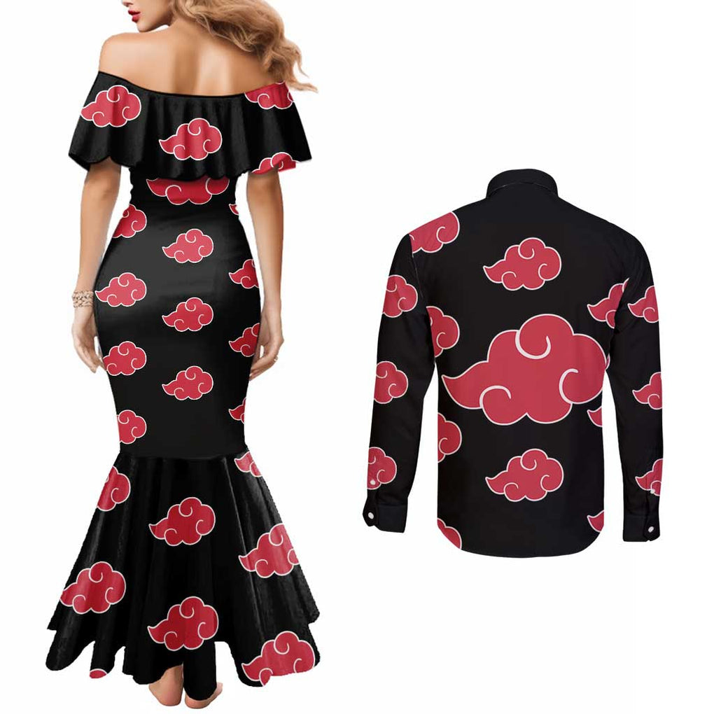 Akatsuki Uniform - Naruto Couples Matching Mermaid Dress and Long Sleeve Button Shirt Anime Style