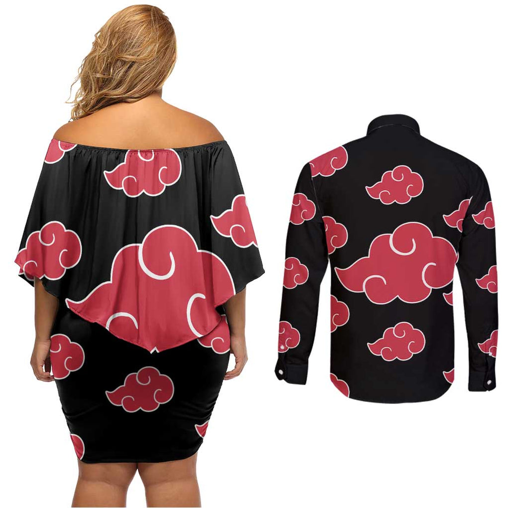Akatsuki Uniform - Naruto Couples Matching Off Shoulder Short Dress and Long Sleeve Button Shirt Anime Style