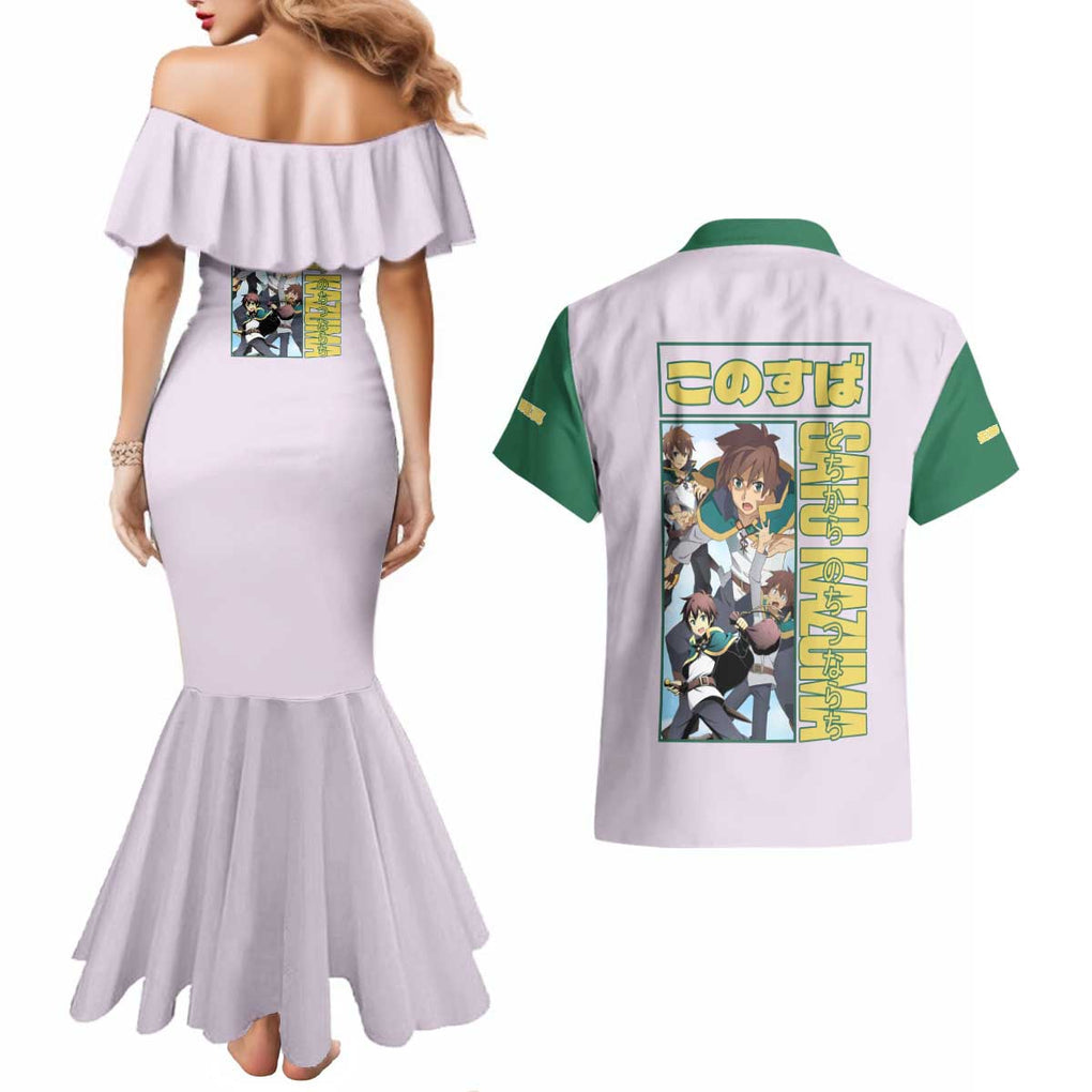 Sato Kazuma Konosuba Couples Matching Mermaid Dress and Hawaiian Shirt Anime Style