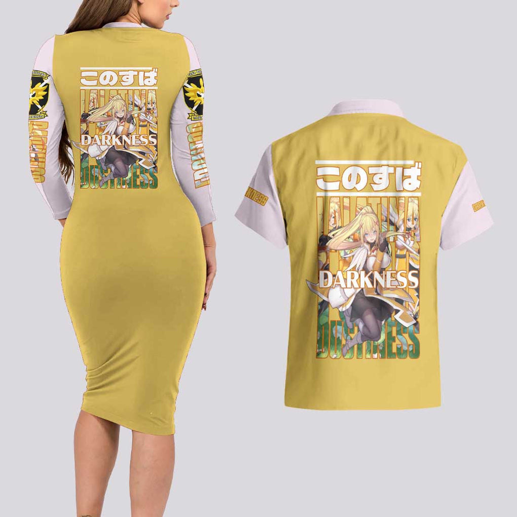 Darkness Konosuba Couples Matching Long Sleeve Bodycon Dress and Hawaiian Shirt Anime Style