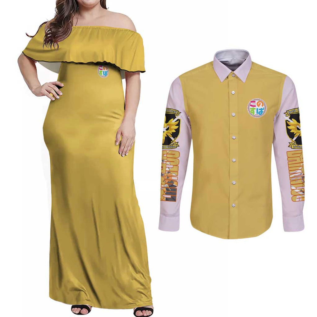 Darkness Konosuba Couples Matching Off Shoulder Maxi Dress and Long Sleeve Button Shirt Anime Style