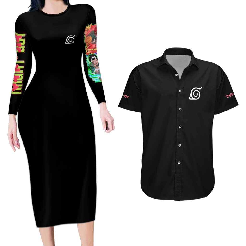 Might Guy V2 Naruto Couples Matching Long Sleeve Bodycon Dress and Hawaiian Shirt Japan Anime Style - The Mazicc
