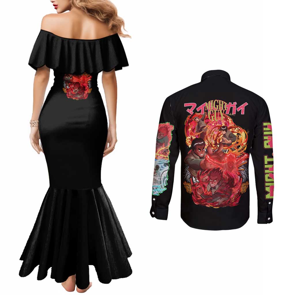 Might Guy V2 Naruto Couples Matching Mermaid Dress and Long Sleeve Button Shirt Japan Anime Style - The Mazicc