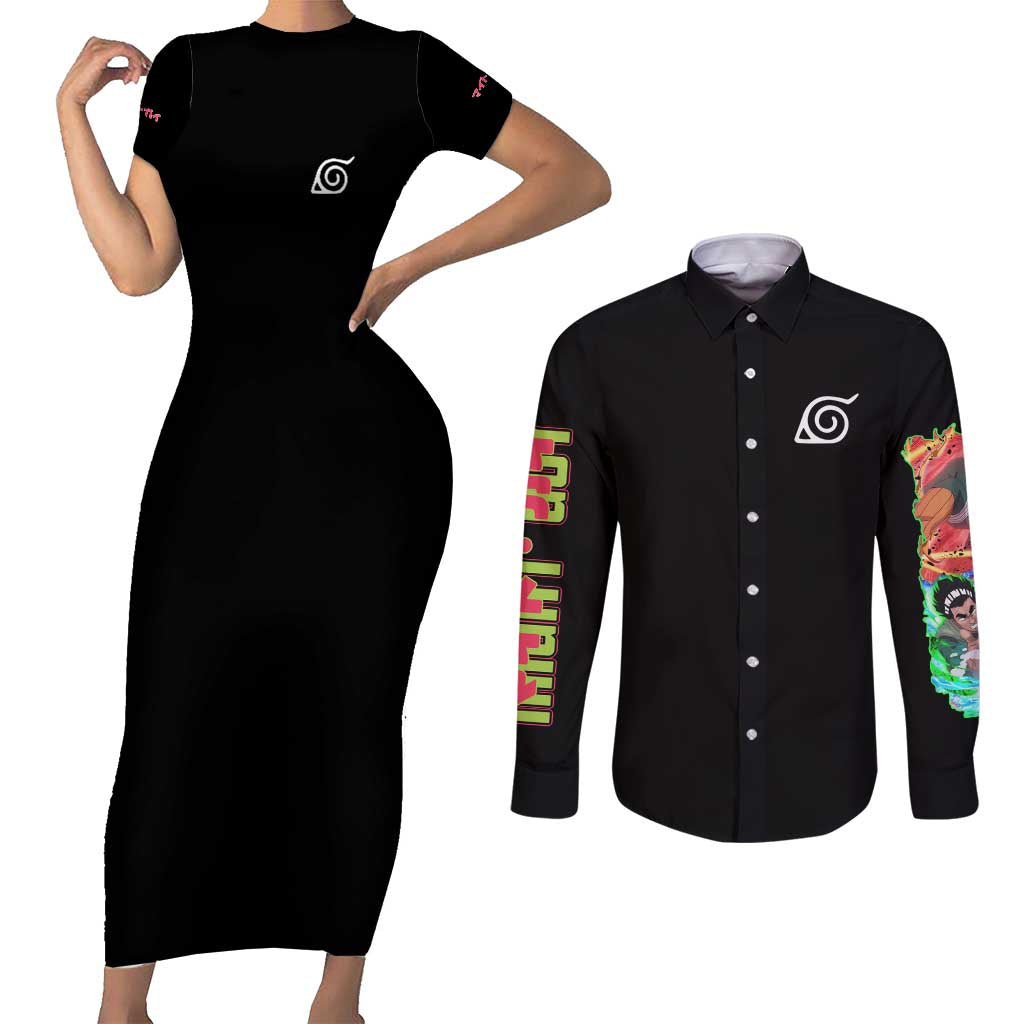 Might Guy V2 Naruto Couples Matching Short Sleeve Bodycon Dress and Long Sleeve Button Shirt Japan Anime Style - The Mazicc