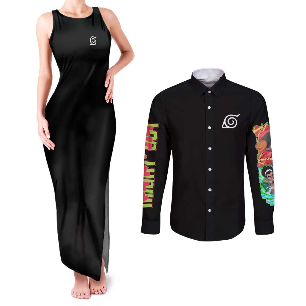 Might Guy V2 Naruto Couples Matching Tank Maxi Dress and Long Sleeve Button Shirt Japan Anime Style - The Mazicc