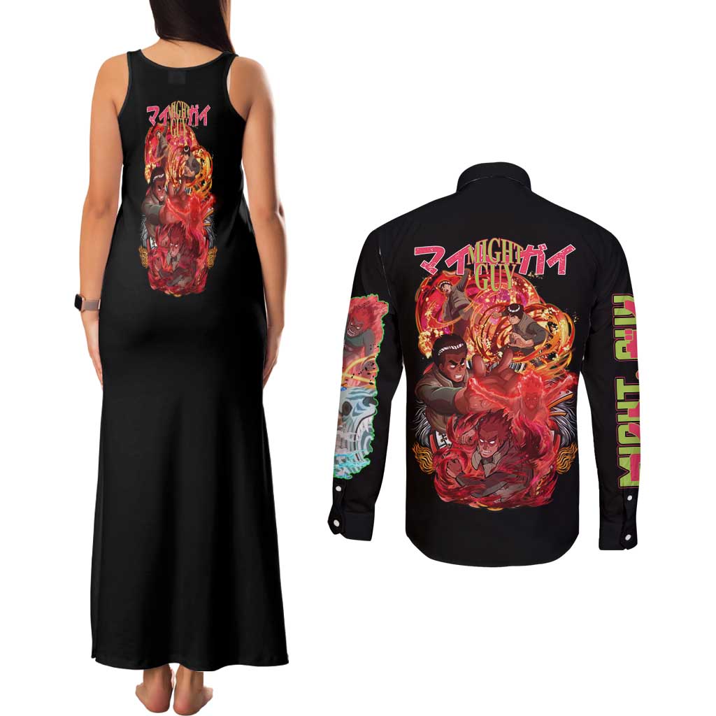 Might Guy V2 Naruto Couples Matching Tank Maxi Dress and Long Sleeve Button Shirt Japan Anime Style - The Mazicc