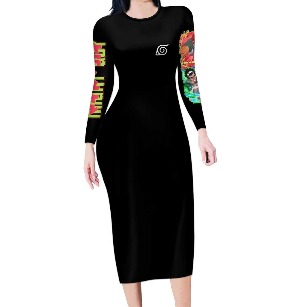 Might Guy V2 Naruto Long Sleeve Bodycon Dress Japan Anime Style - The Mazicc