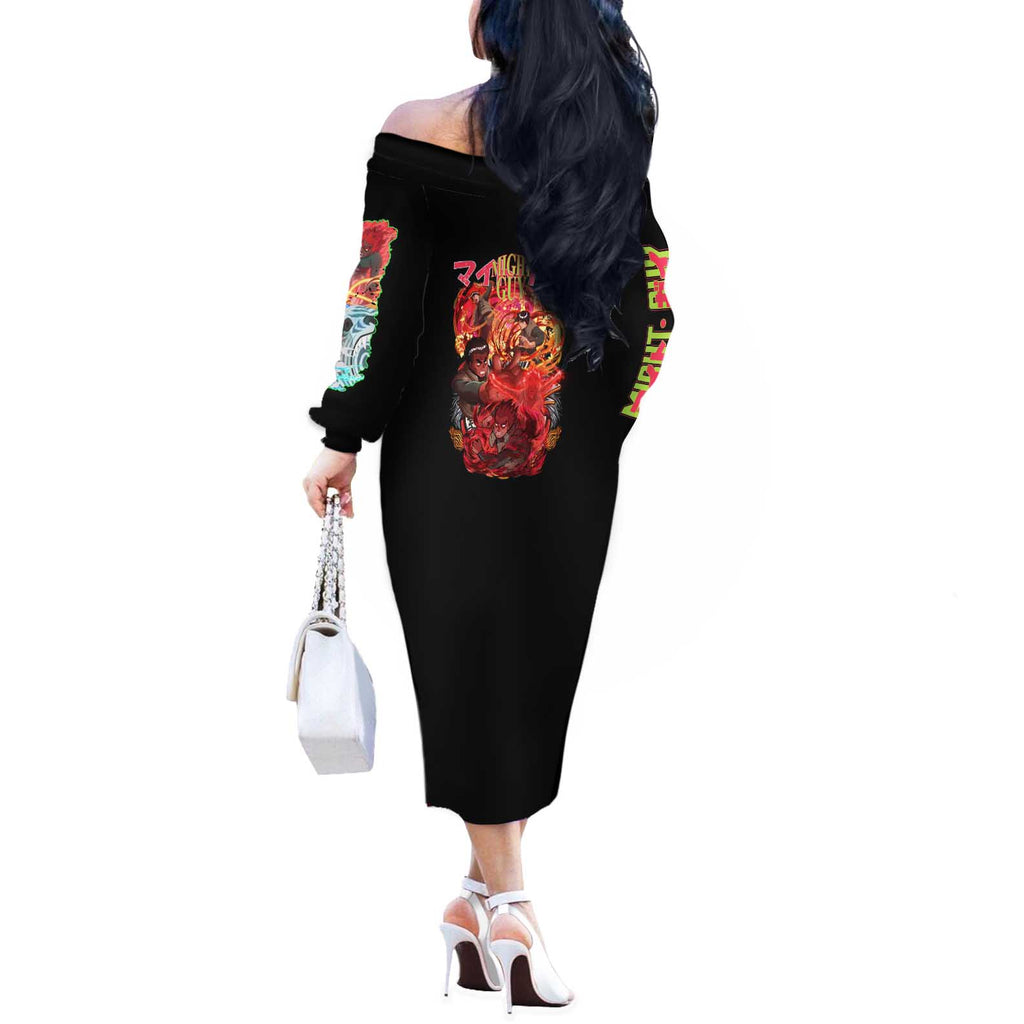 Might Guy V2 Naruto Off The Shoulder Long Sleeve Dress Japan Anime Style - The Mazicc