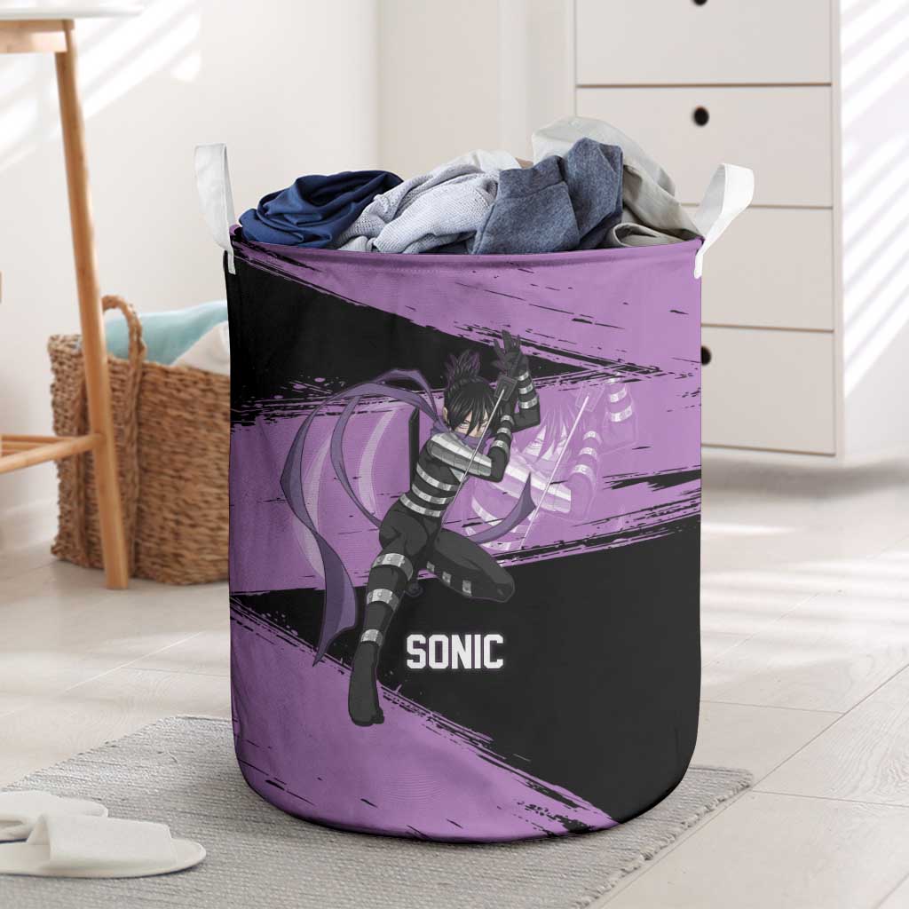 Sonic One Punch Man Anime Purple and Black Theme Laundry Basket with Stealth Pose and High-Speed Ninja Design - The Mazicc
