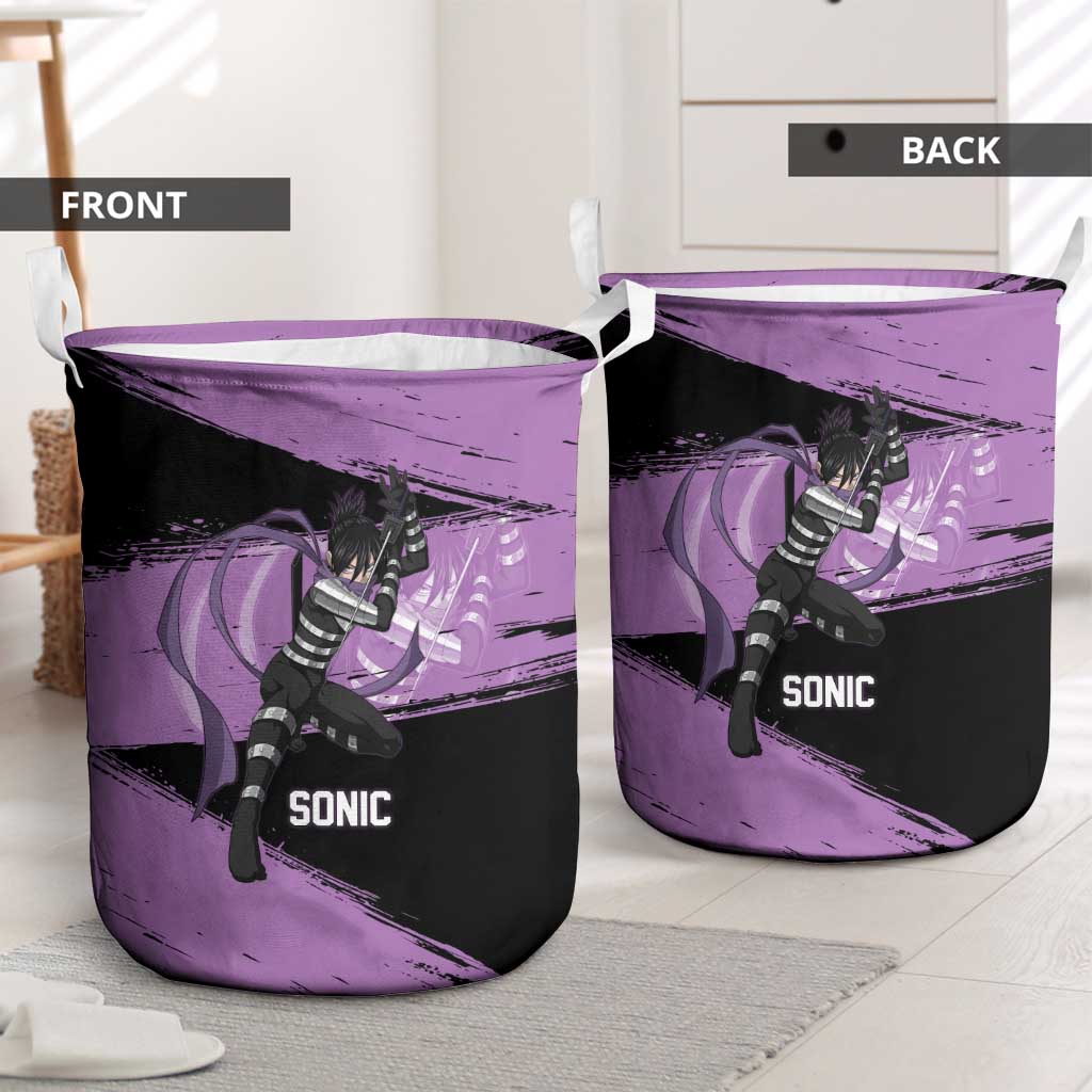 Sonic One Punch Man Anime Purple and Black Theme Laundry Basket with Stealth Pose and High-Speed Ninja Design - The Mazicc