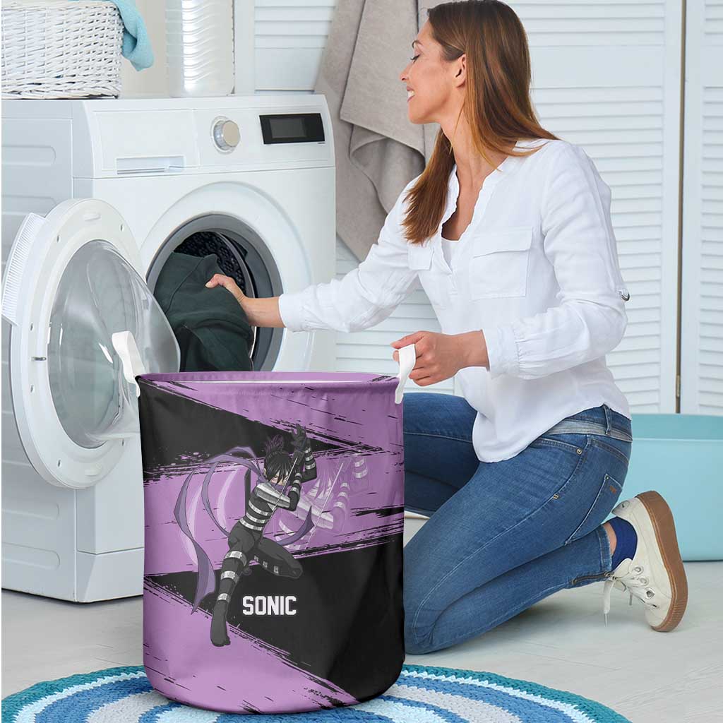 Sonic One Punch Man Anime Purple and Black Theme Laundry Basket with Stealth Pose and High-Speed Ninja Design - The Mazicc