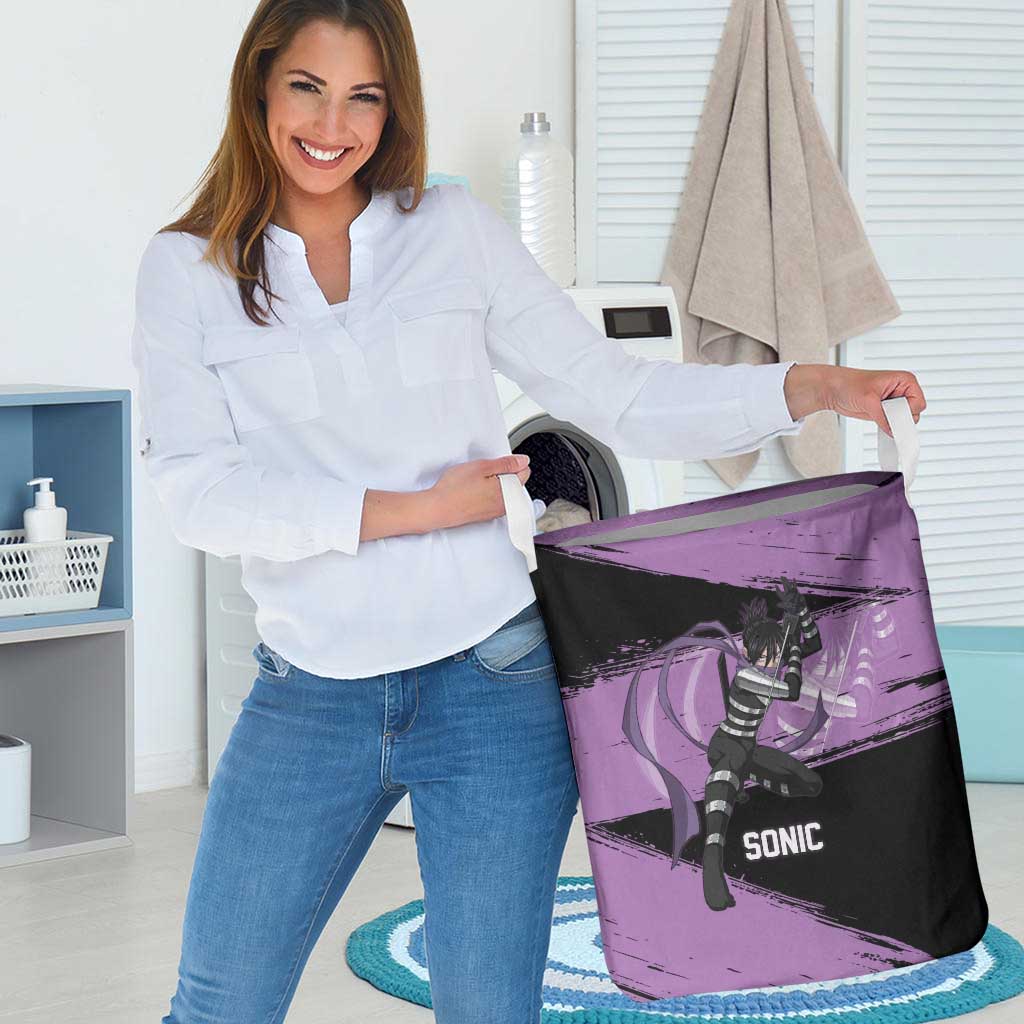 Sonic One Punch Man Anime Purple and Black Theme Laundry Basket with Stealth Pose and High-Speed Ninja Design - The Mazicc