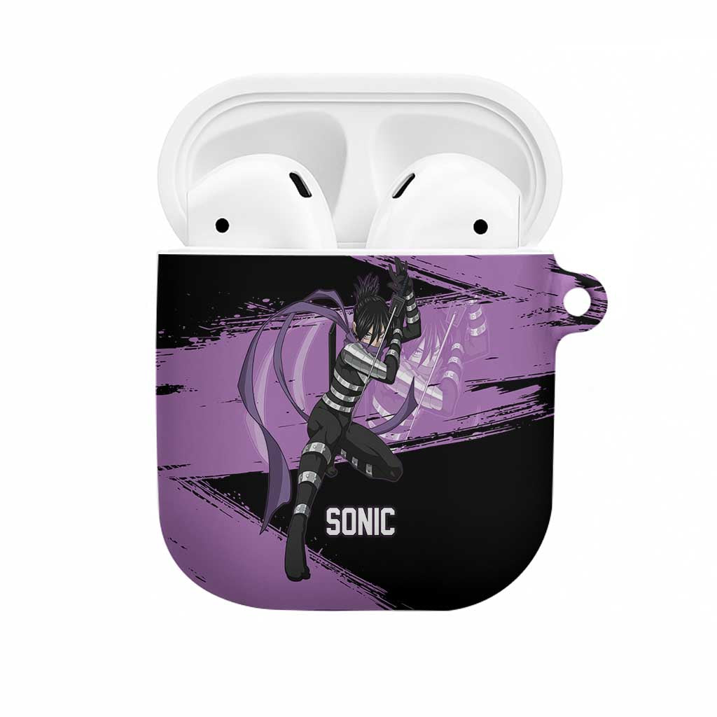 Sonic One Punch Man Anime Purple and Black Theme AirPods Case with Stealth Pose and High-Speed Ninja Design - The Mazicc