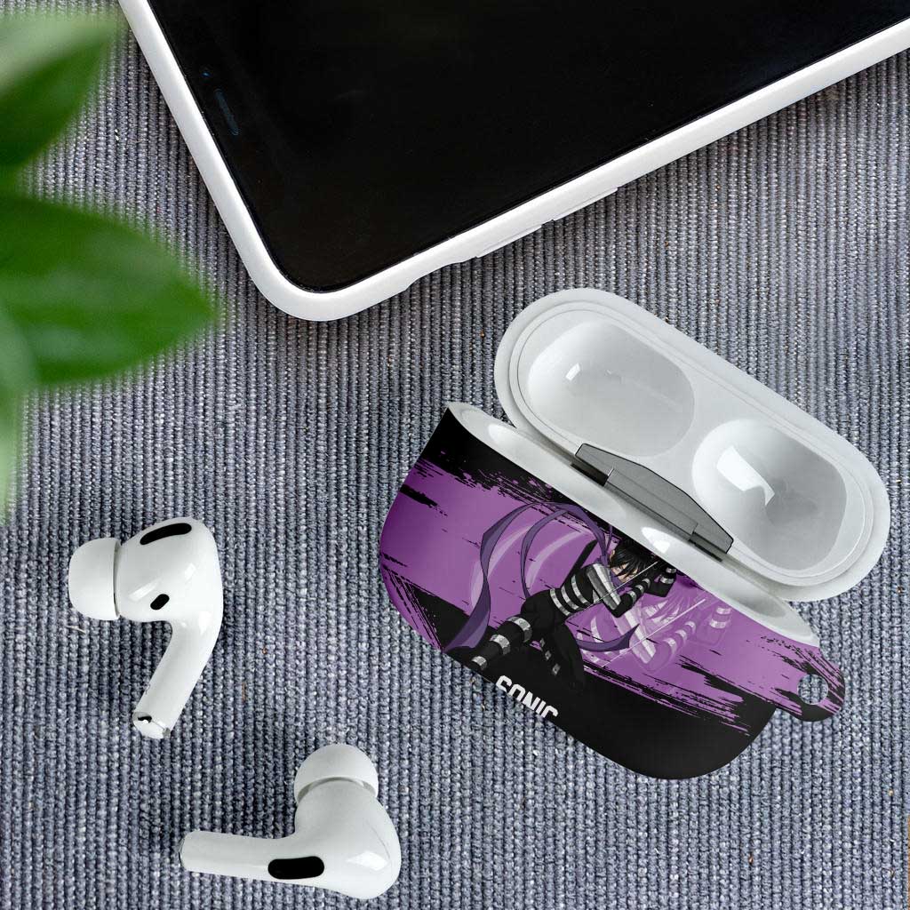 Sonic One Punch Man Anime Purple and Black Theme AirPods Case with Stealth Pose and High-Speed Ninja Design - The Mazicc