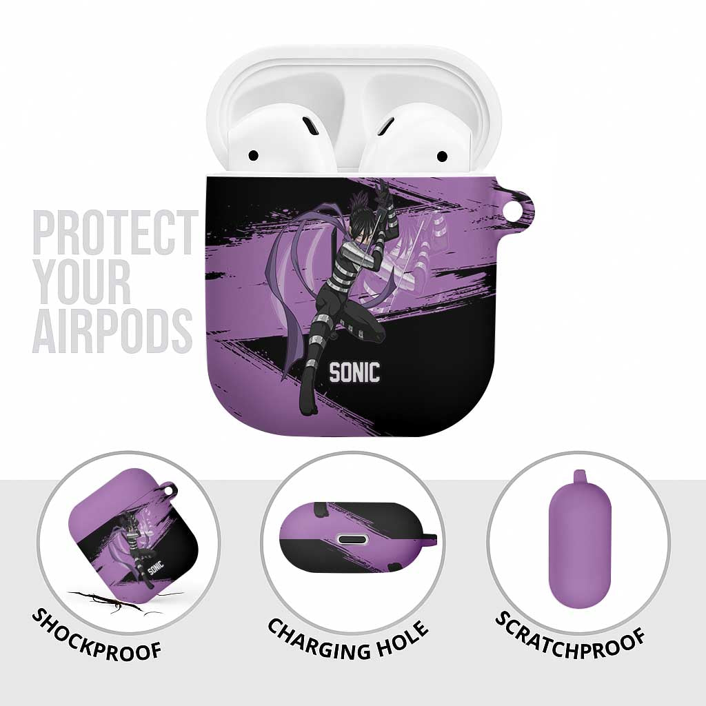 Sonic One Punch Man Anime Purple and Black Theme AirPods Case with Stealth Pose and High-Speed Ninja Design - The Mazicc