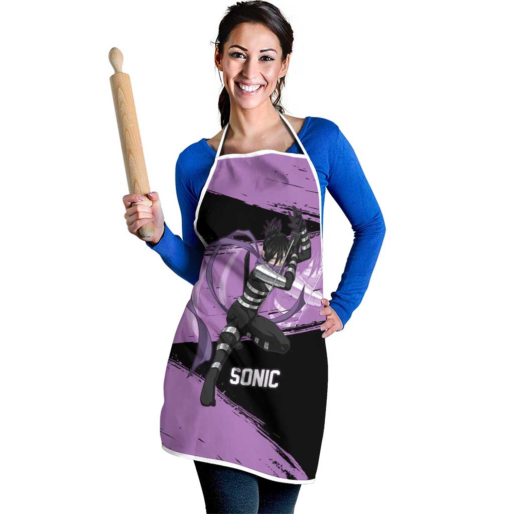 Sonic One Punch Man Anime Purple and Black Theme Apron with Stealth Pose and High-Speed Ninja Design - The Mazicc