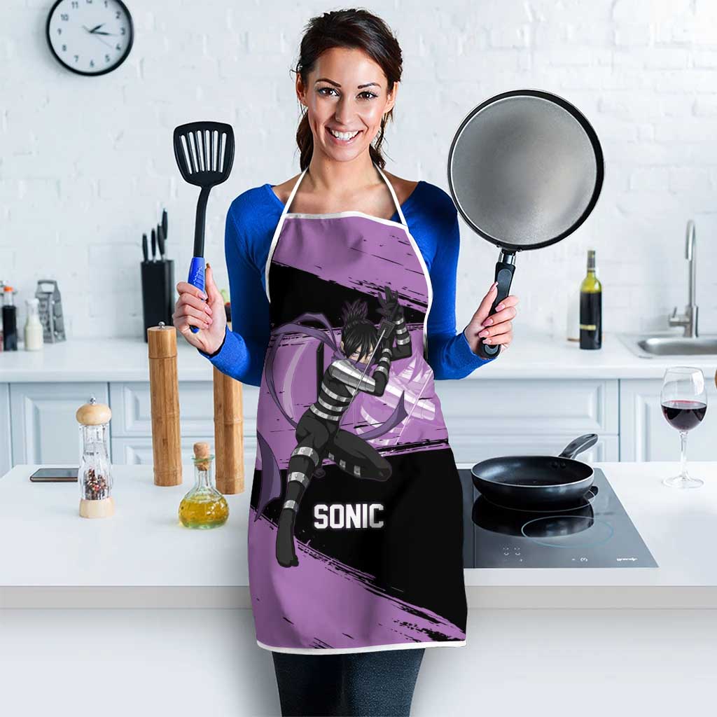 Sonic One Punch Man Anime Purple and Black Theme Apron with Stealth Pose and High-Speed Ninja Design - The Mazicc