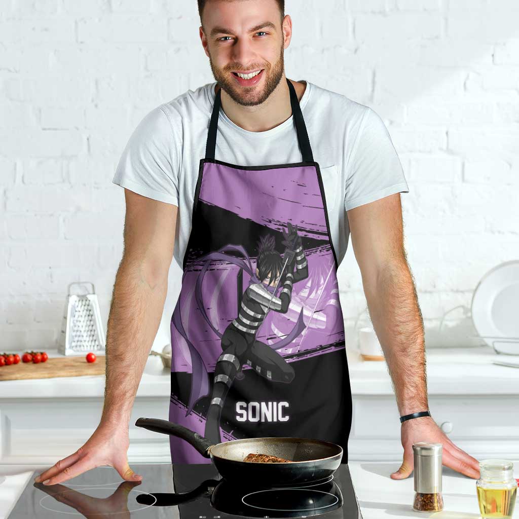 Sonic One Punch Man Anime Purple and Black Theme Apron with Stealth Pose and High-Speed Ninja Design - The Mazicc