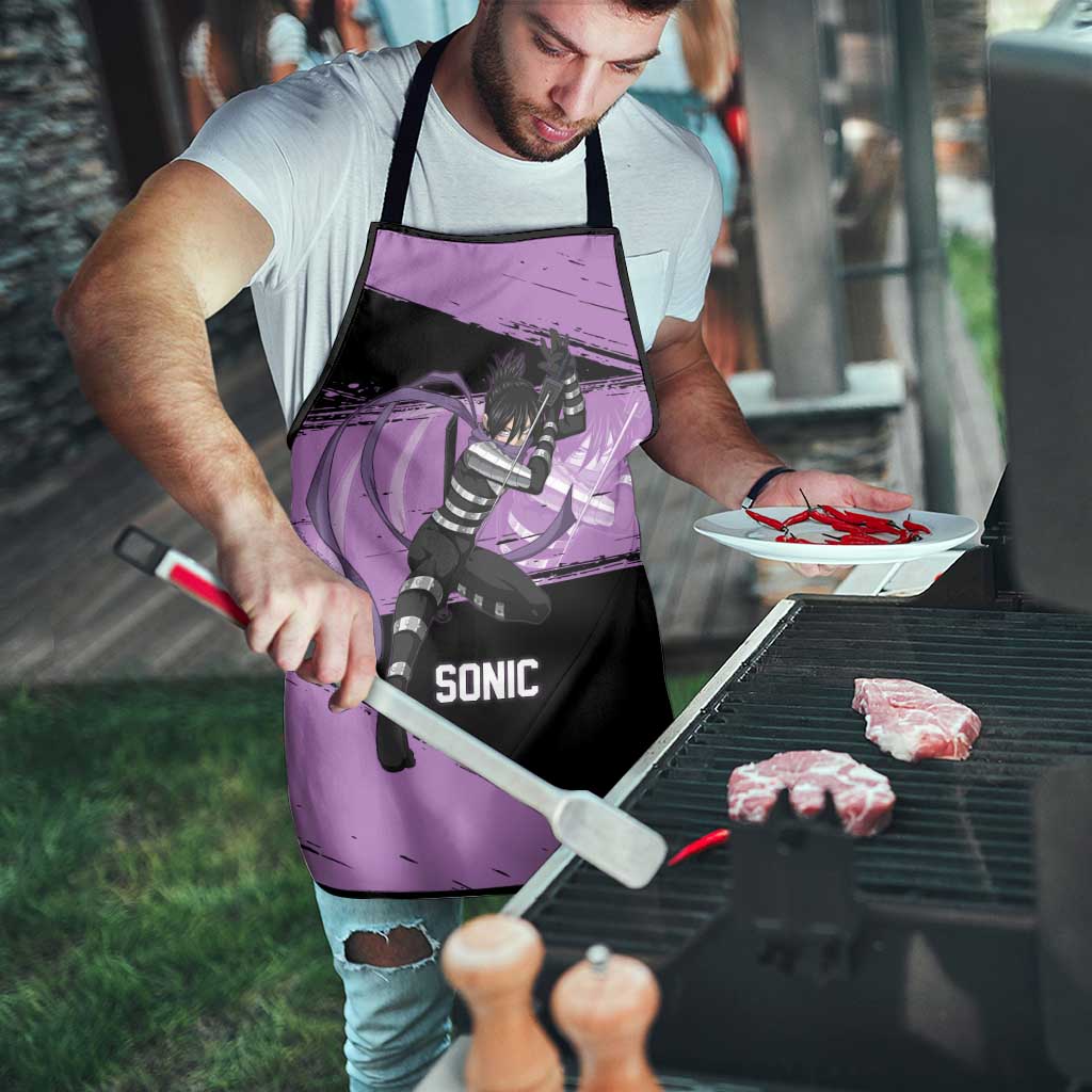 Sonic One Punch Man Anime Purple and Black Theme Apron with Stealth Pose and High-Speed Ninja Design - The Mazicc