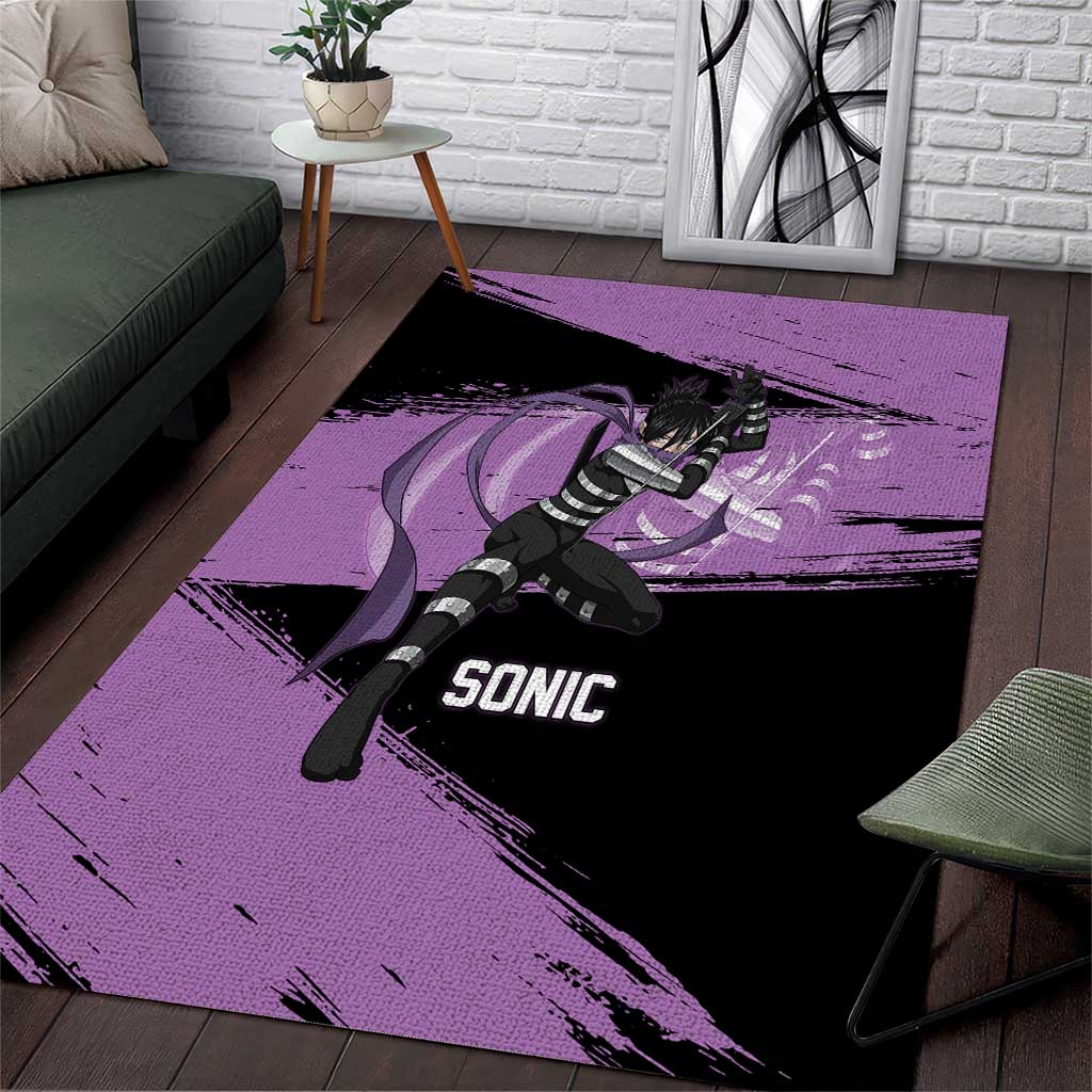 Sonic One Punch Man Anime Purple and Black Theme Area Rug with Stealth Pose and High-Speed Ninja Design - The Mazicc