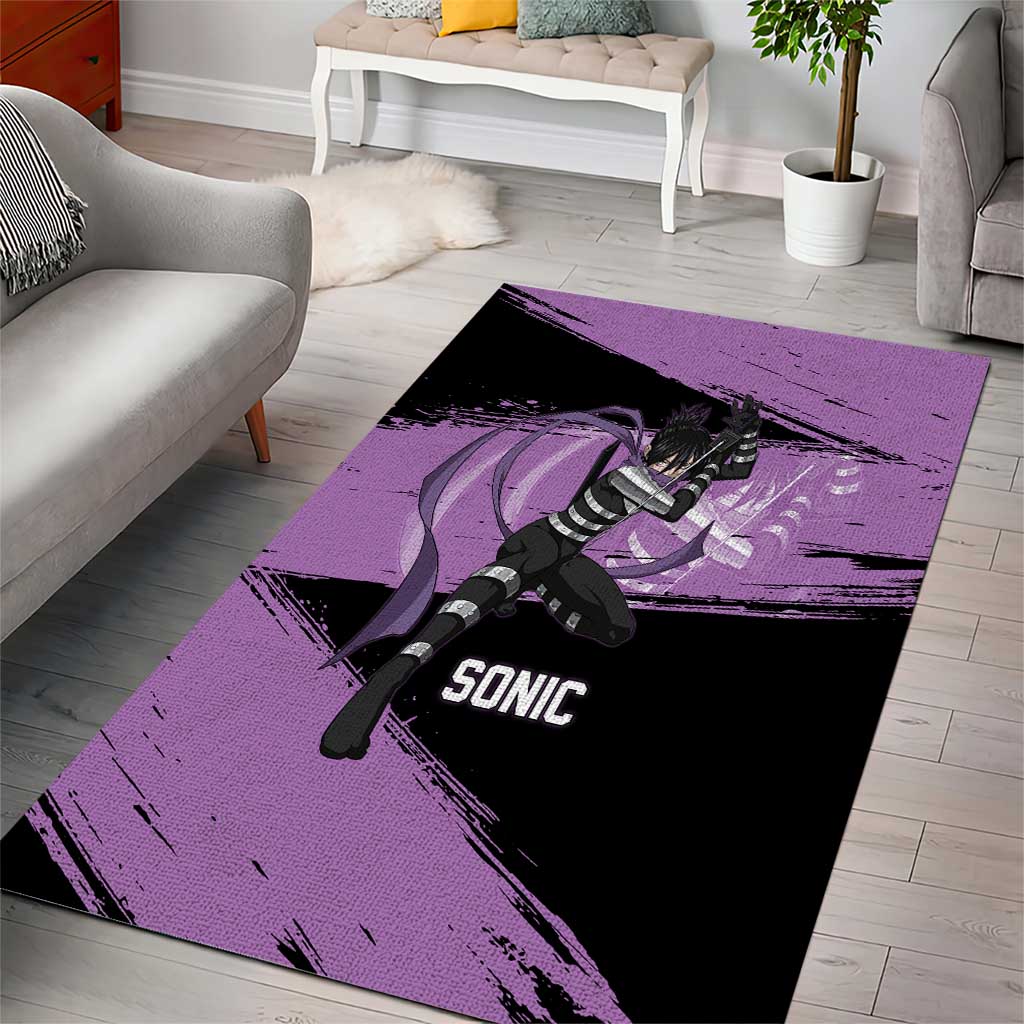 Sonic One Punch Man Anime Purple and Black Theme Area Rug with Stealth Pose and High-Speed Ninja Design - The Mazicc