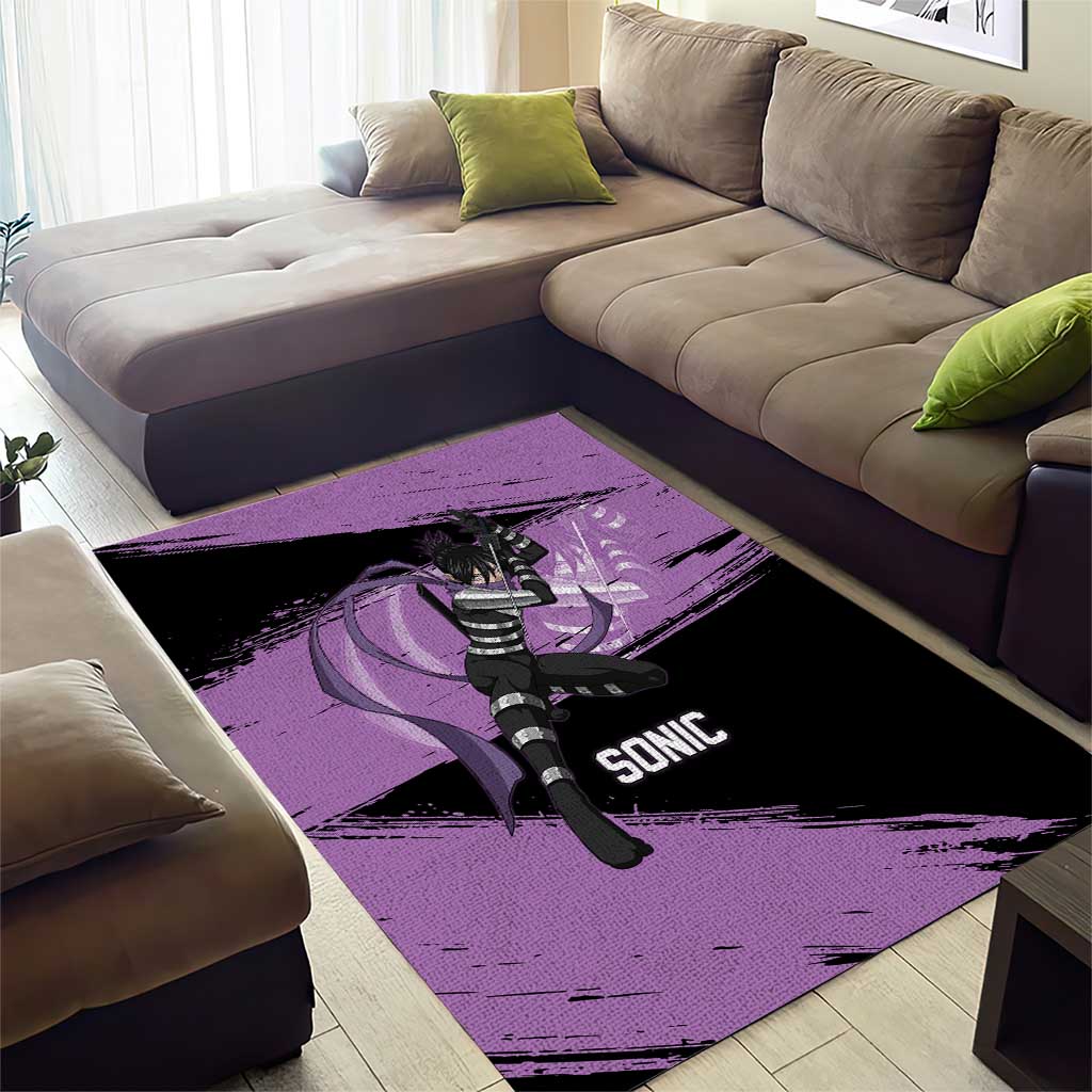 Sonic One Punch Man Anime Purple and Black Theme Area Rug with Stealth Pose and High-Speed Ninja Design - The Mazicc