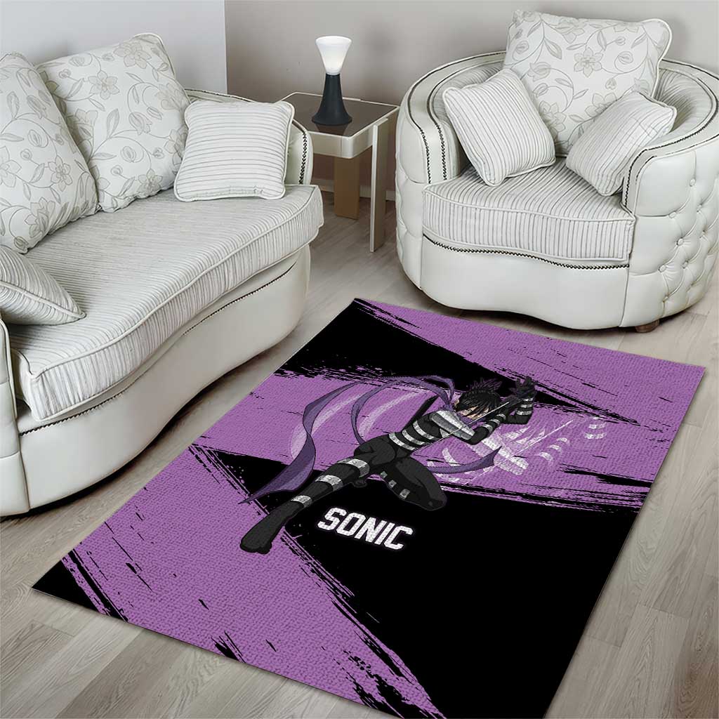 Sonic One Punch Man Anime Purple and Black Theme Area Rug with Stealth Pose and High-Speed Ninja Design - The Mazicc