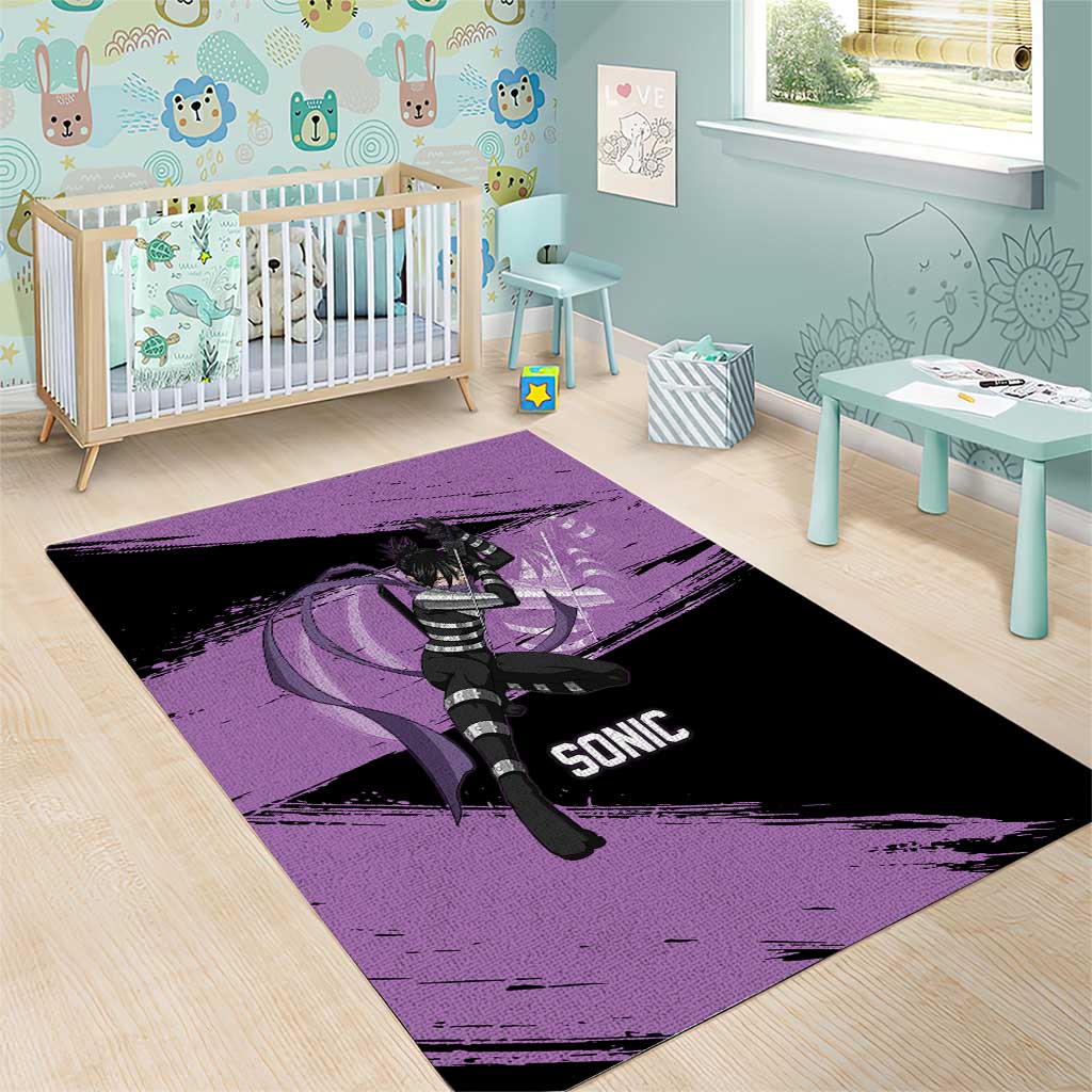 Sonic One Punch Man Anime Purple and Black Theme Area Rug with Stealth Pose and High-Speed Ninja Design - The Mazicc