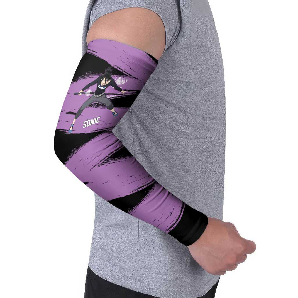 Sonic One Punch Man Anime Purple and Black Theme Arm Sleeves with Stealth Pose and High-Speed Ninja Design - The Mazicc