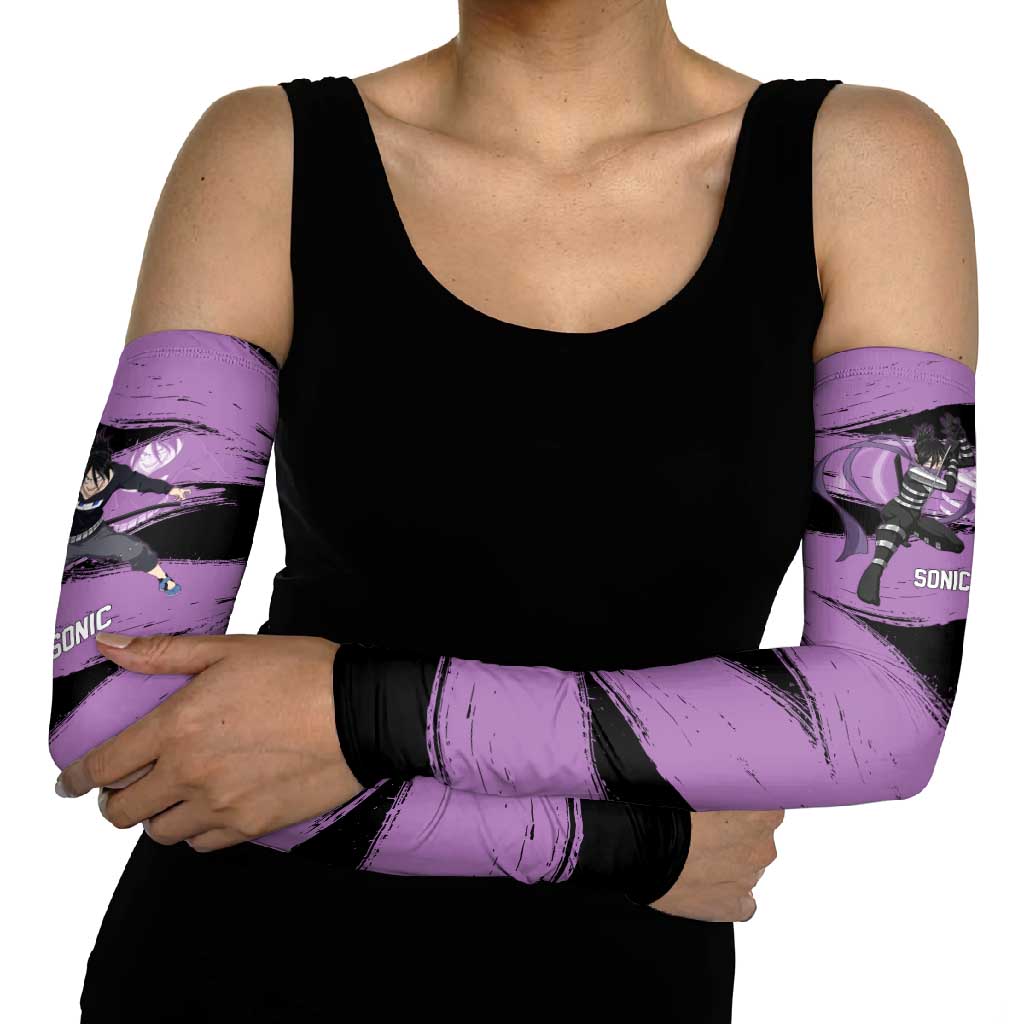 Sonic One Punch Man Anime Purple and Black Theme Arm Sleeves with Stealth Pose and High-Speed Ninja Design - The Mazicc