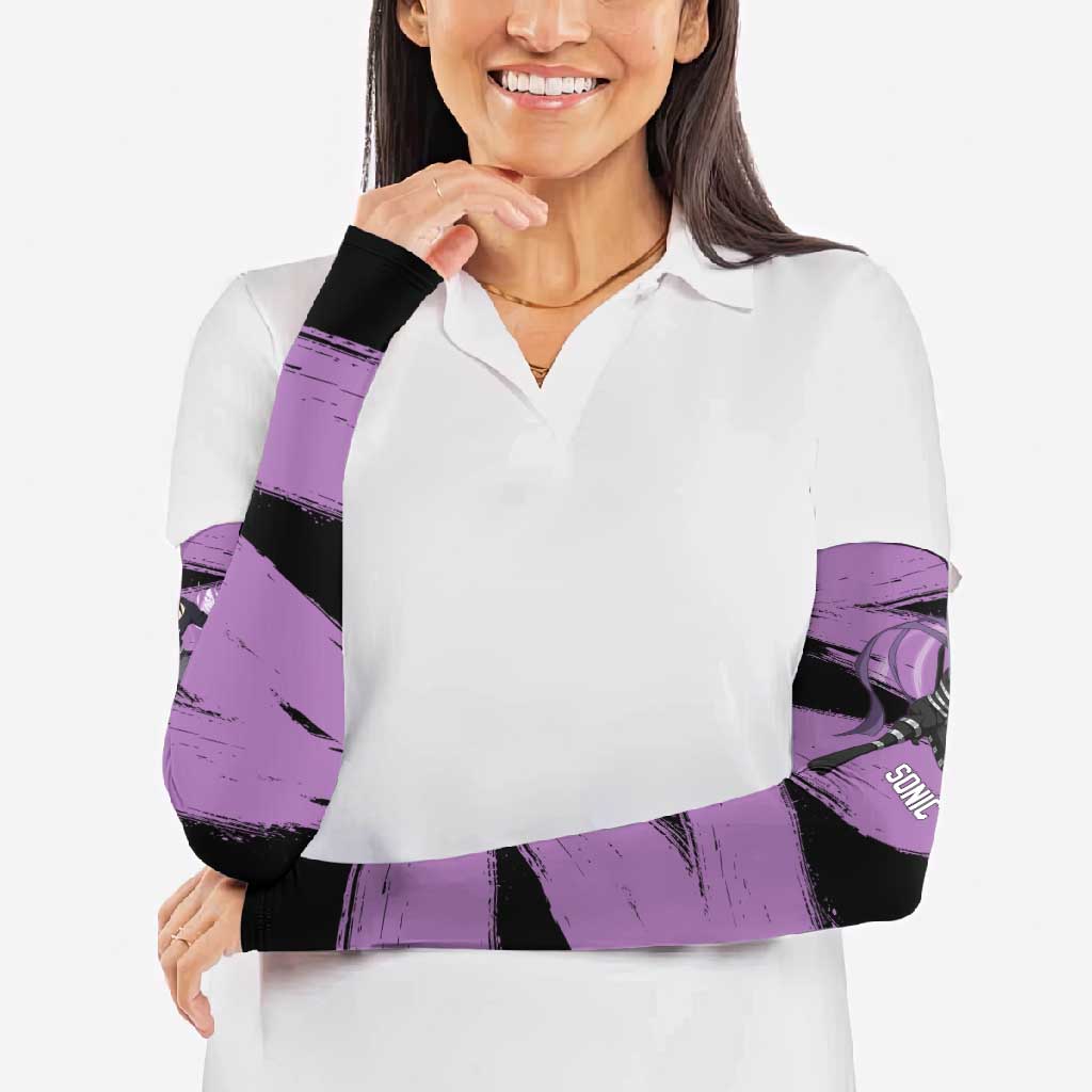 Sonic One Punch Man Anime Purple and Black Theme Arm Sleeves with Stealth Pose and High-Speed Ninja Design - The Mazicc