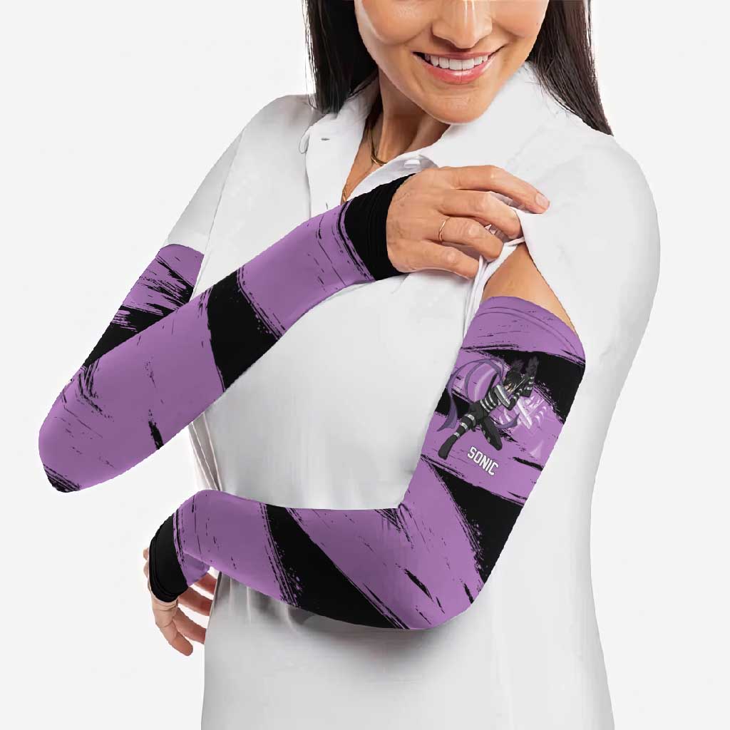 Sonic One Punch Man Anime Purple and Black Theme Arm Sleeves with Stealth Pose and High-Speed Ninja Design - The Mazicc