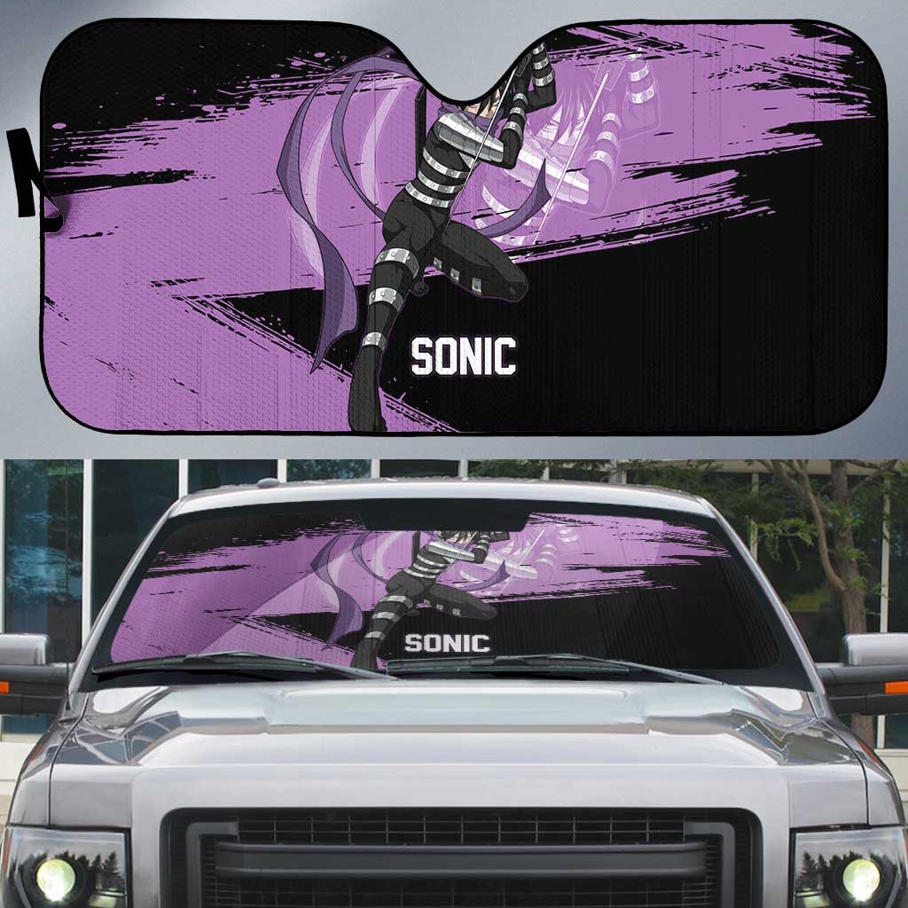 Sonic One Punch Man Anime Purple and Black Theme Auto Sun Shade with Stealth Pose and High-Speed Ninja Design - The Mazicc