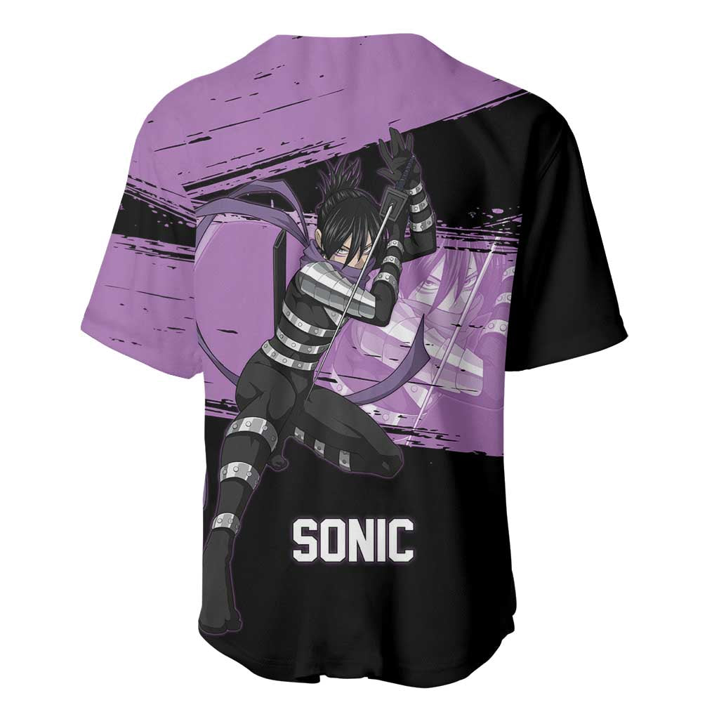 Sonic One Punch Man Anime Purple and Black Theme Baseball Jersey with Stealth Pose and High-Speed Ninja Design - The Mazicc