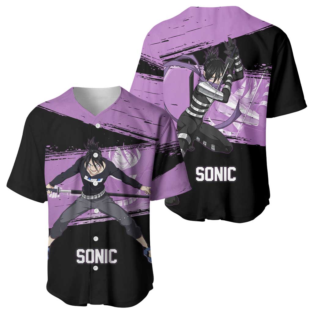 Sonic One Punch Man Anime Purple and Black Theme Baseball Jersey with Stealth Pose and High-Speed Ninja Design - The Mazicc