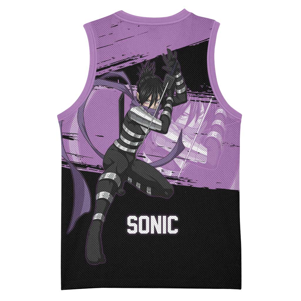 Sonic One Punch Man Anime Purple and Black Theme Basketball Jersey with Stealth Pose and High-Speed Ninja Design - The Mazicc