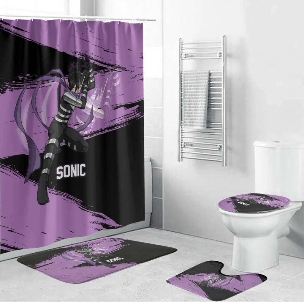Sonic One Punch Man Anime Purple and Black Theme Bathroom Set with Stealth Pose and High-Speed Ninja Design - The Mazicc