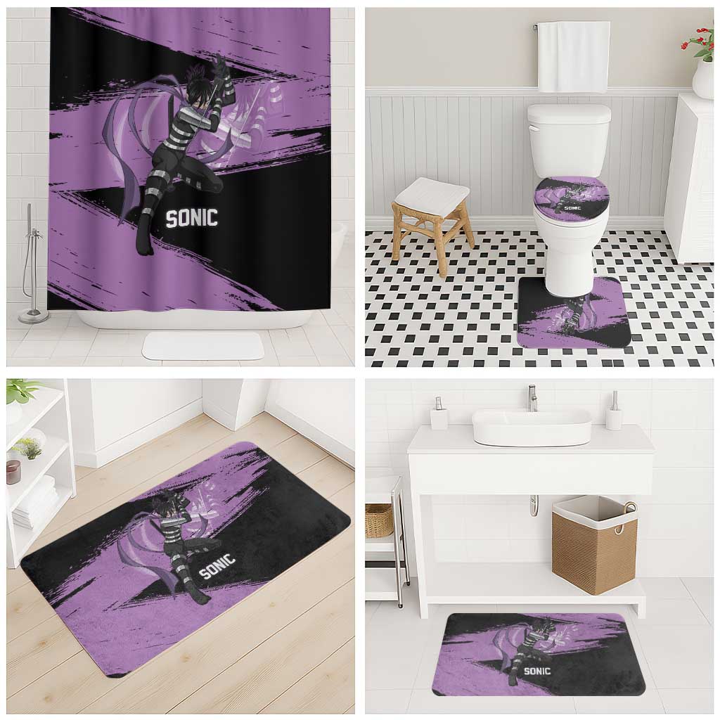 Sonic One Punch Man Anime Purple and Black Theme Bathroom Set with Stealth Pose and High-Speed Ninja Design - The Mazicc