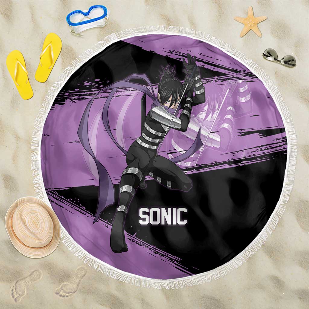 Sonic One Punch Man Anime Purple and Black Theme Beach Blanket with Stealth Pose and High-Speed Ninja Design - The Mazicc