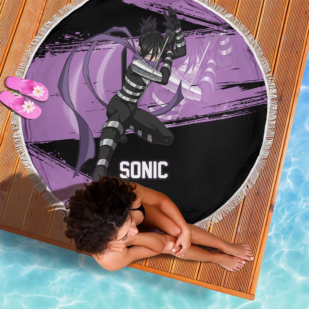 Sonic One Punch Man Anime Purple and Black Theme Beach Blanket with Stealth Pose and High-Speed Ninja Design - The Mazicc