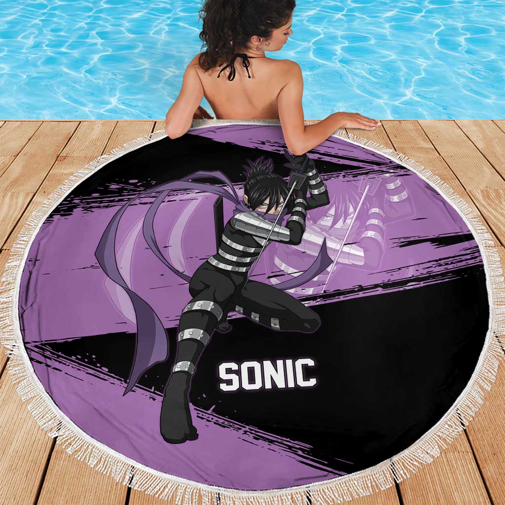 Sonic One Punch Man Anime Purple and Black Theme Beach Blanket with Stealth Pose and High-Speed Ninja Design - The Mazicc