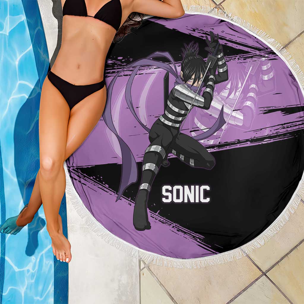 Sonic One Punch Man Anime Purple and Black Theme Beach Blanket with Stealth Pose and High-Speed Ninja Design - The Mazicc