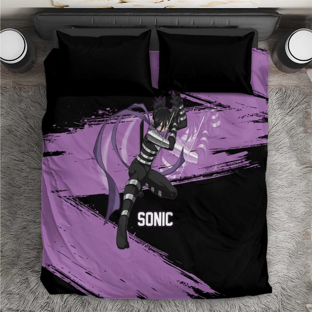 Sonic One Punch Man Anime Purple and Black Theme Bedding Set with Stealth Pose and High-Speed Ninja Design - The Mazicc