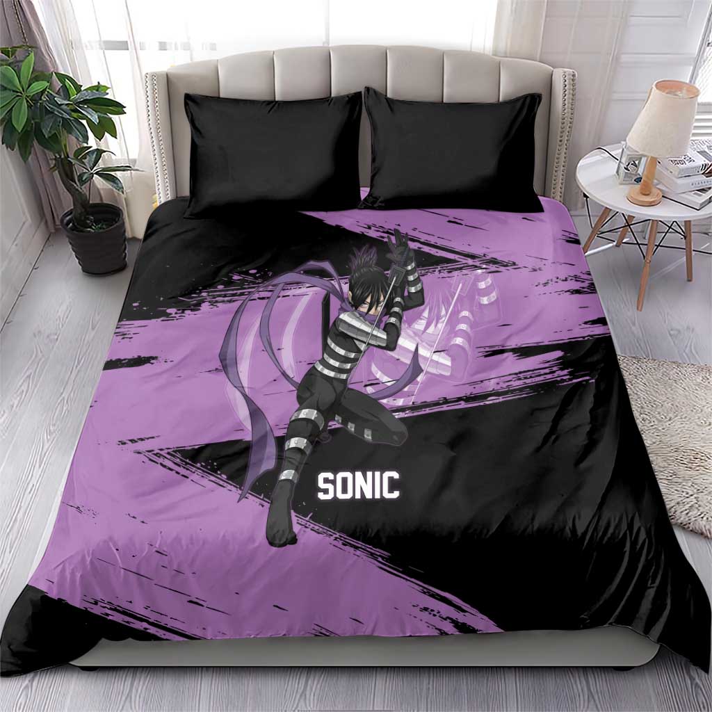 Sonic One Punch Man Anime Purple and Black Theme Bedding Set with Stealth Pose and High-Speed Ninja Design - The Mazicc