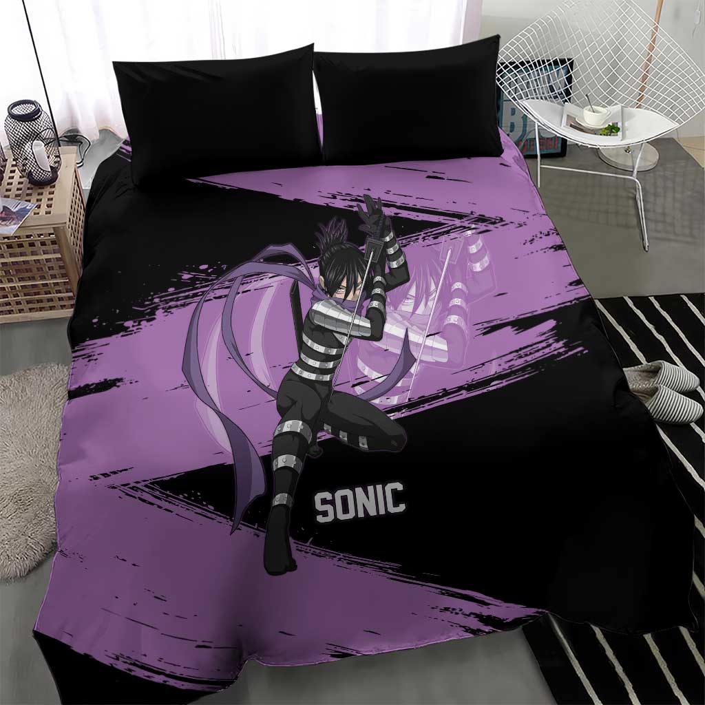 Sonic One Punch Man Anime Purple and Black Theme Bedding Set with Stealth Pose and High-Speed Ninja Design - The Mazicc